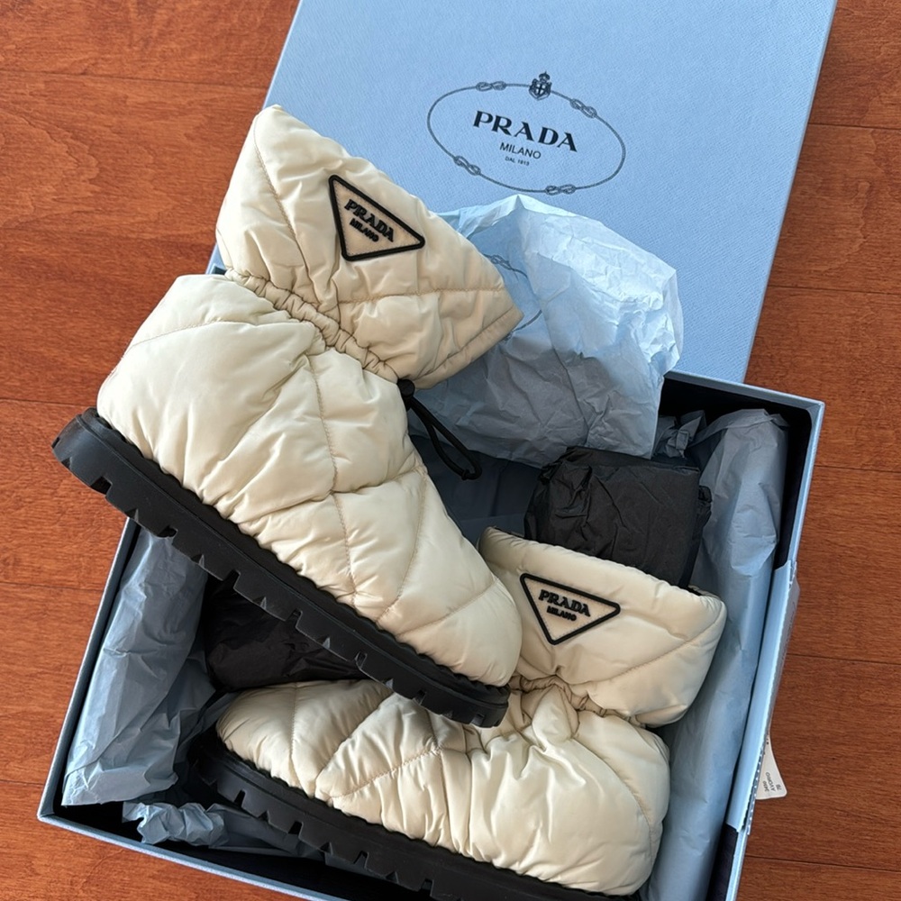 [prada] ivory nylon boots